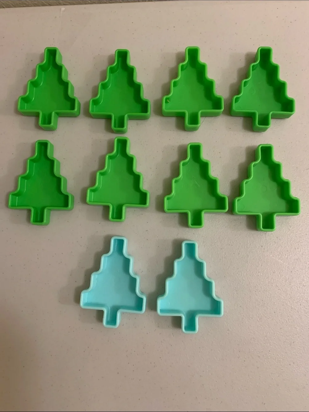 Vintage Little Tikes Wee Waffle Blocks Christmas Trees Lot Green Blue 10 Pieces